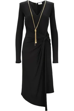 Elisabetta Franchi Kjole, Dame, Sort, S, Uld, Asymmetrisk Lynlås Kjole med Halskæde
