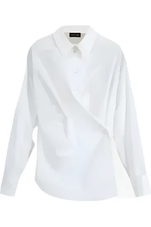 Roberto Collina Bluser & Skjorter, Dame, Hvid, XL, Bomuld, Asymmetrisk Draperet Skjorte i Hvid