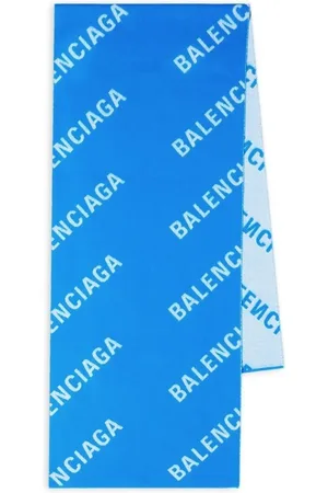 Balenciaga Tilbehør, Dame, Blå, ONE SIZE, Uld, Blå/Hvid Uldtørklæde med Logo