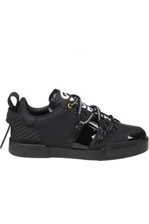 Dolce & Gabbana Sko, Herre, Sort, 40 1/2 EU, Læder, Portofino Læder Sneakers Sort Maling