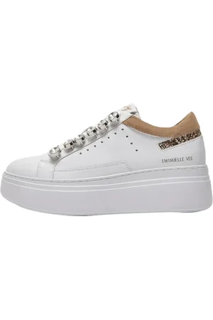 Emanuélle vee Sko, Dame, Hvid, 41 EU, Læder, Hvide Glam Sneakers med Sten og Pailletter