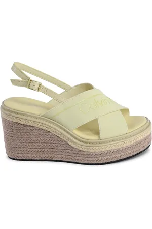 Calvin Klein Sko, Dame, Gul, 40 EU, Polyester, Gul Vævet Stof Platform Kiler