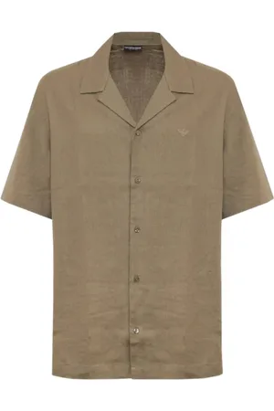 Emporio Armani Skjorte, Herre, , M, Linned, Kortærmet linnedskjorte med ørnebroderi