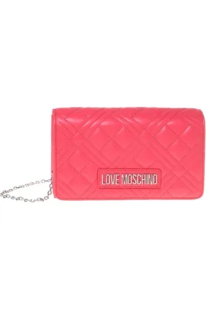 Moschino Taske, Dame, Lyserød, ONE SIZE, Uld, Fuchsia Skuldertaske med Gyldne Detaljer