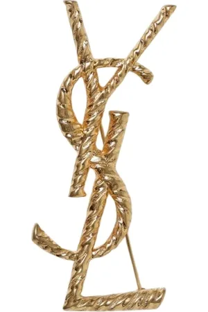 Saint Laurent Tilbehør, Dame, Gul, ONE SIZE, Uld, Guld Reb Logo Broche