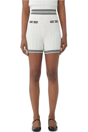 Alessandra Rich Shorts, Dame, Hvid, S, Bomuld, Stribet Strik Shorts