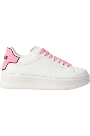 GAËLLE Sko, Dame, Hvid, 37 EU, Læder, Hvide og lyserøde lædersneakers