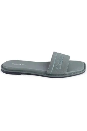 Calvin Klein Sko, Dame, Grøn, 36 EU, Polyester, Grønne Slide Sandaler Chic Look