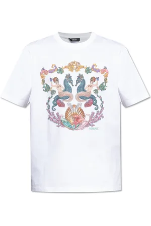 VERSACE Top, Herre, Hvid, M, Bomuld, T-shirt med farverigt tryk