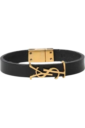 Saint Laurent Tilbehør, Dame, Sort, L, Læder, Sort læderarmbånd med magnetisk lås