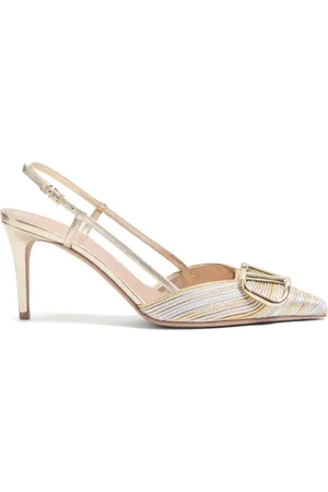 VALENTINO GARAVANI Sko, Dame, Grå, 38 EU, Sølv Slingback med Broderet Design