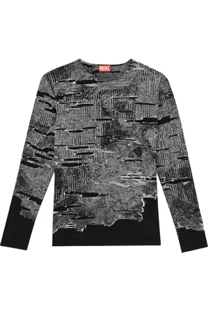 Diesel Top, Herre, Sort, L, Bomuld, Langærmet Jacquard T-shirt