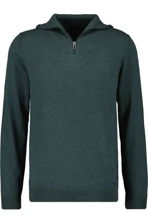 Ragman Strik, Herre, Grøn, S, Bomuld, Mock Neck Zip Sweater