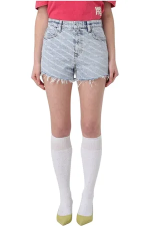 Alexander Wang Shorts, Dame, Blå, W27, Uld, Stilfulde Denim Shorts med Frynsekant