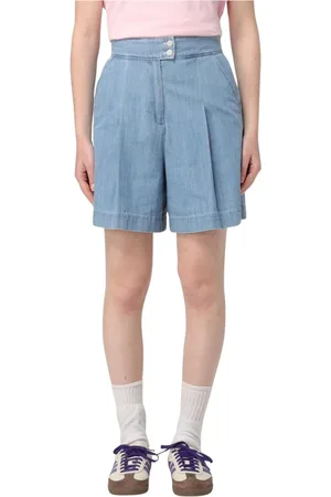 A.P.C. Shorts, Dame, Blå, M, Uld, Plisseret Denim Shorts Blå Stilfuld