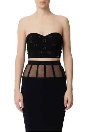 Elisabetta Franchi Top, Dame, Sort, M, Uld, Sort Stretch Top med Bue Detalje