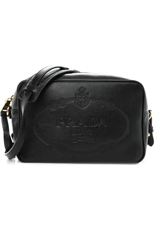 Prada Taske, Dame, Sort, ONE SIZE, Læder, Præget Logo Læder Crossbody Taske