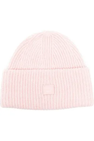 Acne Studios Tilbehør, unisex, Lyserød, ONE SIZE, Uld, Beanie med Small Face Logo