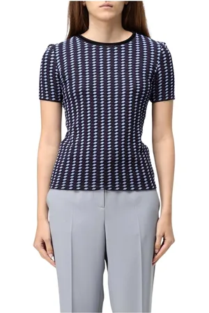 Emporio Armani Top, Dame, Blå, XL, Uld, Blå Geometrisk Top til Kvinder