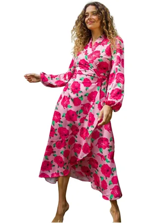 Crās Kjole, Dame, Lyserød, 2XL, Polyester, Wrap Kjole med Flæse Kant