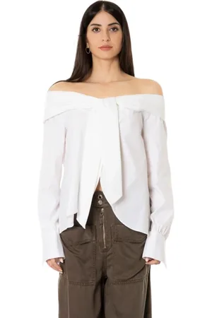 LIVIANA CONTI Bluser & Skjorter, Dame, Hvid, L, Bomuld, Oversized Bomuldsskjorte med Buede Detaljer