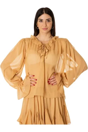 ACTUALEE Bluser & Skjorter, Dame, , XS, Polyester, Gennemsigtig Lurex Bluse med Ruffles