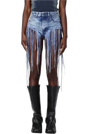 Diesel Shorts, Dame, Blå, W26, Denim, Blå Frynsede Denim Shorts