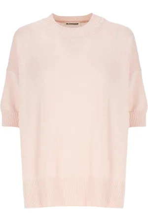 Jil Sander Strik, Dame, Lyserød, L, Uld, Lyserød Ribstrikket Sweater