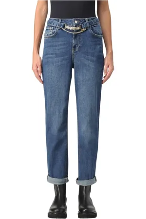 Liu Jo Jeans, Dame, Blå, W26, Bomuld, Straight Leg Jeans med Kæde Bælte