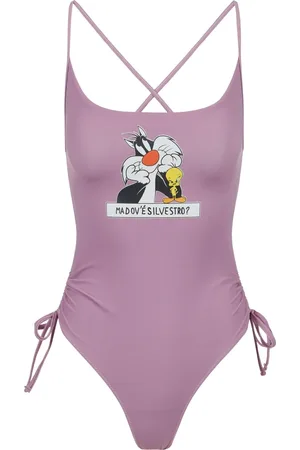 Iceberg Badetøj, Dame, Lilla, M, Uld, Lilla heldragt med Looney Tunes print på brystet