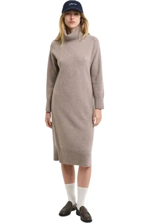 GANT Kjole, Dame, Grå, M, Uld, Turtleneck Kjole med Chevron Afslutninger