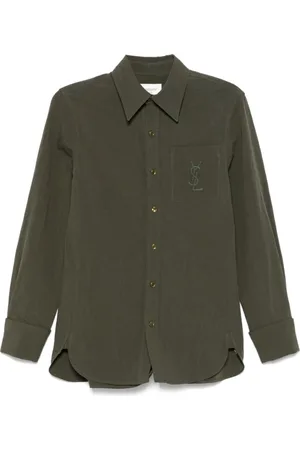 Saint Laurent Bluser & Skjorter, Dame, Grøn, XS, Khaki Skjorte med Brystlomme