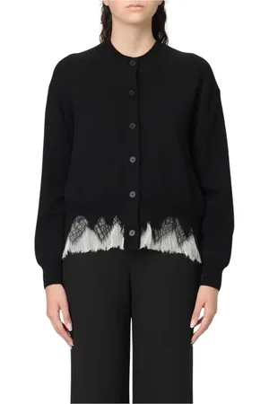 Alexander McQueen Strik, Dame, Sort, S, Cashmere, Sort Cashmere Blandet Ribstrik Sweater