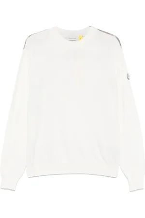 Moncler Sweathshirts & Hoodies, Herre, Hvid, S, Hvid Logo Crew Neck Sweater