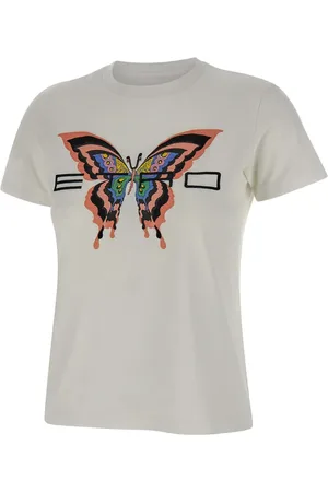 Etro Top, Dame, Hvid, M, Bomuld, Sommerfugl Logo Print Bomulds T-shirt
