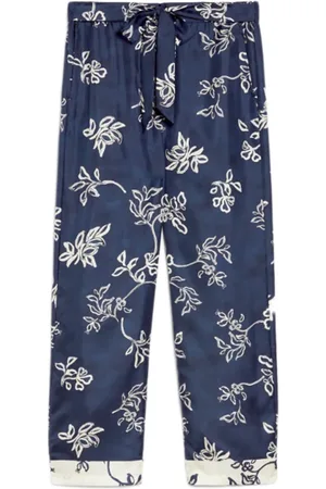 Max Mara Bukser, Dame, Blå, 2XS, Blå silkebukser med trykt motiv