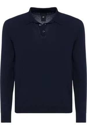add Strik, Herre, Blå, 3XL, Bomuld, Langærmet Poloskjorte I LET Strik