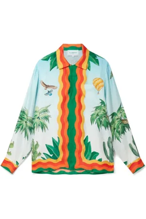 Casablanca Skjorte, Herre, Flerfarvet, M, Silke Palm Springs Tennis Club Bluse