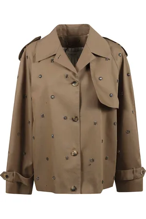 Golden Goose Frakke, Dame, Brun, XS, Bomuld, Kort trenchcoat med krystalembellishment