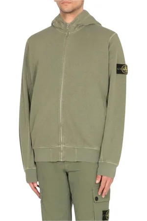 Stone Island Sweathshirts & Hoodies, Herre, Grøn, M, Grå Fleece Zip-Up Hoodie