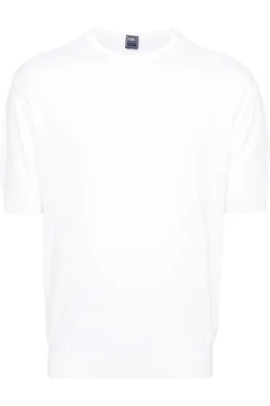 FEDELI Top, Herre, Hvid, S, Bomuld, Hvid Bomuld Strik Crew Neck T-shirt