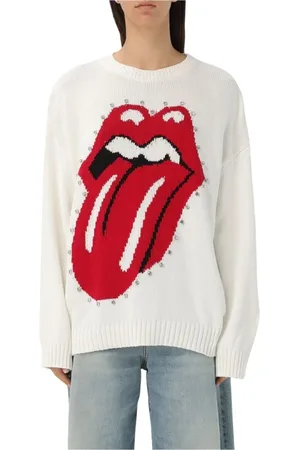 ANIYE BY Strik, Dame, Hvid, XS, Bomuld, Hvid Ribstrikket Sweater med Flæseærmer