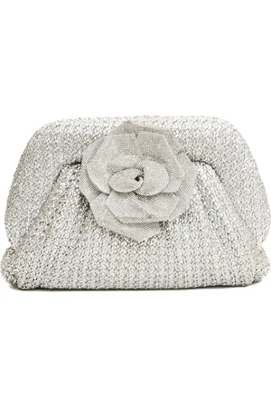 Twentyfour Taske, Dame, Grå, ONE SIZE, Sølvvævet Clutch med Pink Rhinestones