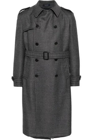 TAGLIATORE Frakke, Herre, Grå, M, Uld, Houndstooth Regnfrakke