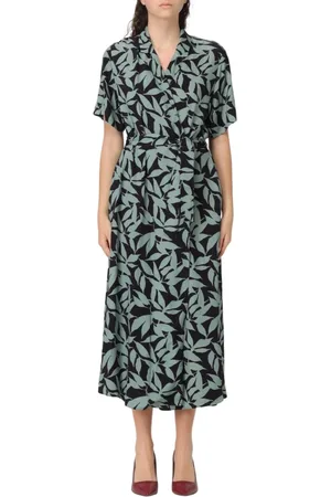 Woolrich Kjole, Dame, Grøn, L, Uld, Rød Blad Print Midi Kjole