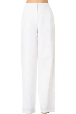 Max Mara Bukser, Dame, Hvid, M, Linned, Hvide Linned Palazzo Bukser