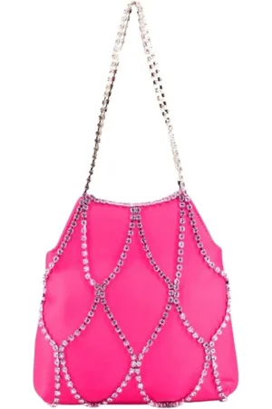 Twentyfour Taske, Dame, Lyserød, ONE SIZE, Satin, Fuchsia Satin Håndtaske med Krystalhåndtag