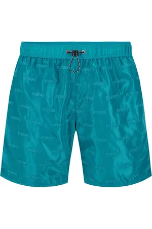 Iceberg Badetøj, Herre, Blå, 2XL, Uld, Tealfarvede badebukser med elastik og sort snøre og allover tone-on-tone logo