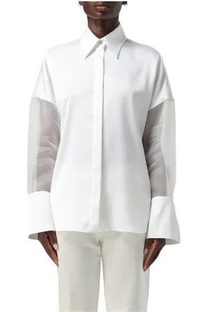 GENNY Bluser & Skjorter, Dame, Hvid, M, Satin, Hvid Button-Up Skjorte, Elegant Stil