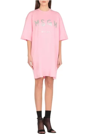 Msgm Kjole, Dame, Lyserød, S, Bomuld, Ruffled Midi Kjole